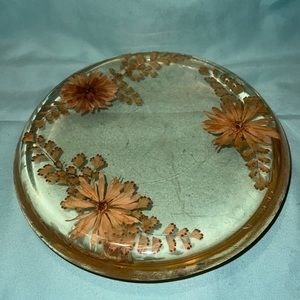 Vintage Pressed Flower resin trivet